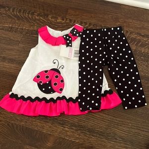 Girl Twinset with Embroidered Ladybug - Size 6-9 Months